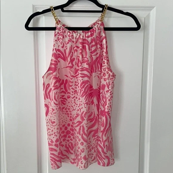 Lilly Pulitzer Riviera Pink and White Sleeveless tank with Chain neck detail - Picture 2 of 12